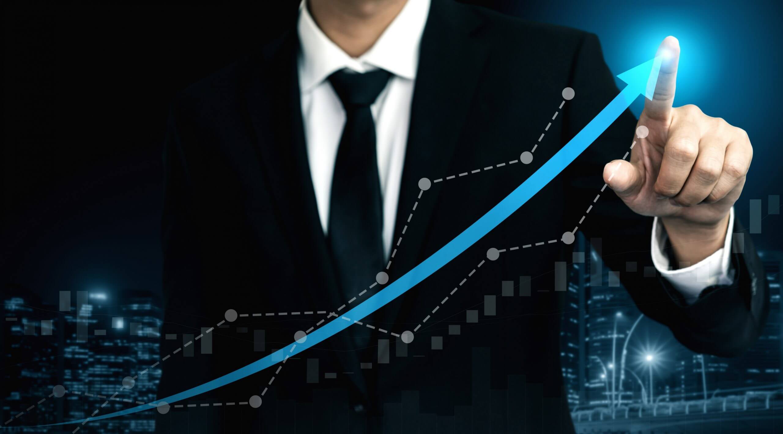 Double Exposure Image of Business Profit Growth
